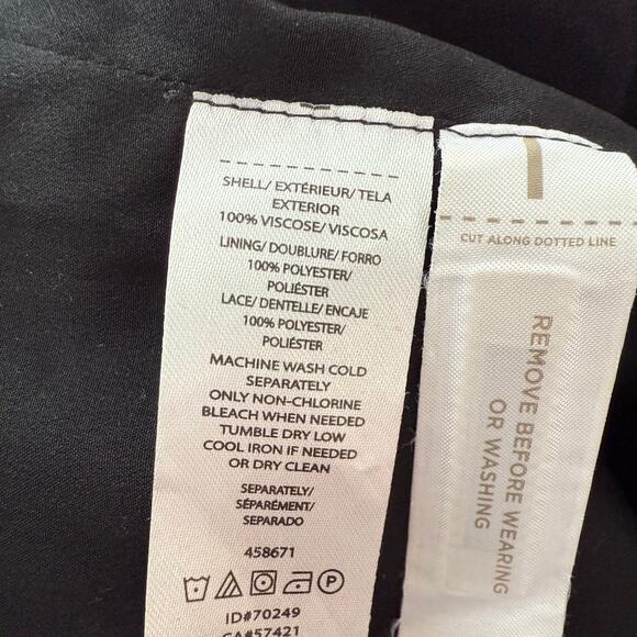 LOFT Black Lined Embroider Fringe Dress Sz XS Viscose Halter - Picture 7 of 7